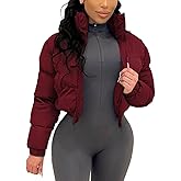 Alunzoem Puffer Jacket Womens Casual Long Sleeve Zip Up Winter Short Down Coat