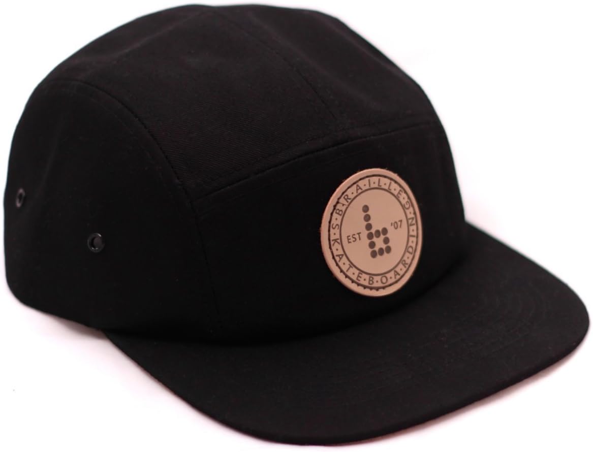 Braille Skateboarding Original 5 Panel Hat. Adjustable Leather Strap, one Size fits All Ball Cap. Skateboarding hat by Youtuber and Professional Skater Aaron Kyro. Black