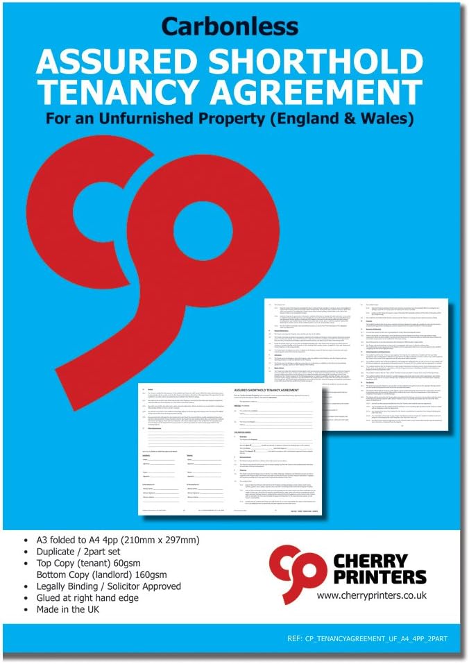 Cherry Assured Shorthold Tenancy Agreement for Unfurnished Property (England & Wales) Carbonless NCR Duplicate Sets 2part A4 4pp