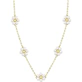 Boufayfly Valentines Day Gifts, 5 Daisy Flower Necklace for Women, Double-Sided Enamel Charm 14K Gold Plated S925 Sterling Silver Chain, Dainty Floral Jewelry Gift for Her, Everyday Layering Necklace