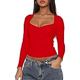 cailami Women's Sexy V Neck Long Sleeve Going Out Tops Trendy Crop Top Basic Slim Fitted Shirts