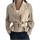 SweatyRocks Women's Long Sleeve Trench Coat Lapel Collar Business Casual Short Jacket Outerwear