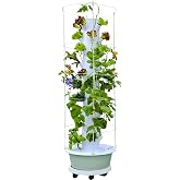 Hydroponic Growing System, 40-Pod Vertical Tower with Trellis &amp; Timer | Grow herbs and vegetables indoors or outdoors with 40 pods, automatic watering, adjustable flow, and a sturdy trellis