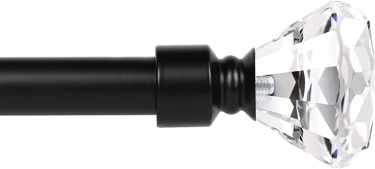 knobelite (1 Pack)1-Inch Diameter Single Window Treatment Curtain Rod, Crystal Finial Home Curtain Rods,22-inch to 42-inch Adjustable, Black Single Drapery Rod: Home Improvement