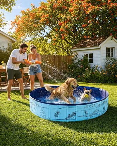 JEASONG Foldable Paddling Pool for Dogs, Thickened Anti-Scratch PVC Garden Dog Bath Swimming Pool, Non-Slip Outdoor Summer Water Play Pool for Dog, Small Medium Large Dog Pool (160x30cm)