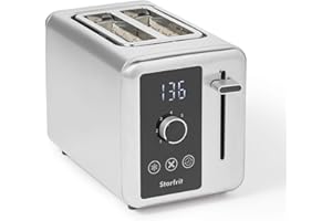 Starfrit 2-Slice Toaster With Digital Countdown - 7 Toasting Settings - Self-Adjusting Slots - Removable Tray - Silver
