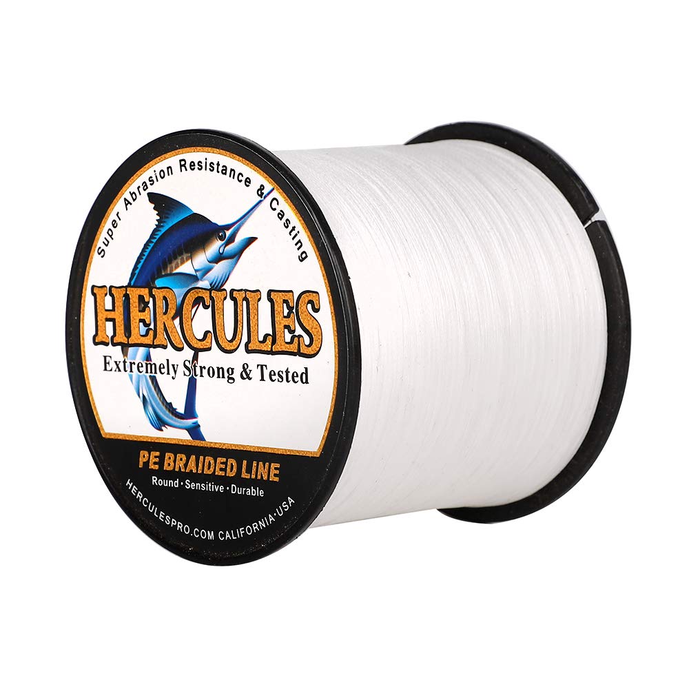 Hercules Super Cast 300M 328 Yards Braided Fishing Line 100 LB Test for Saltwater Freshwater PE Braid Fish Lines Superline 8 Strands - White, 100LB (45.4KG), 0.55MM