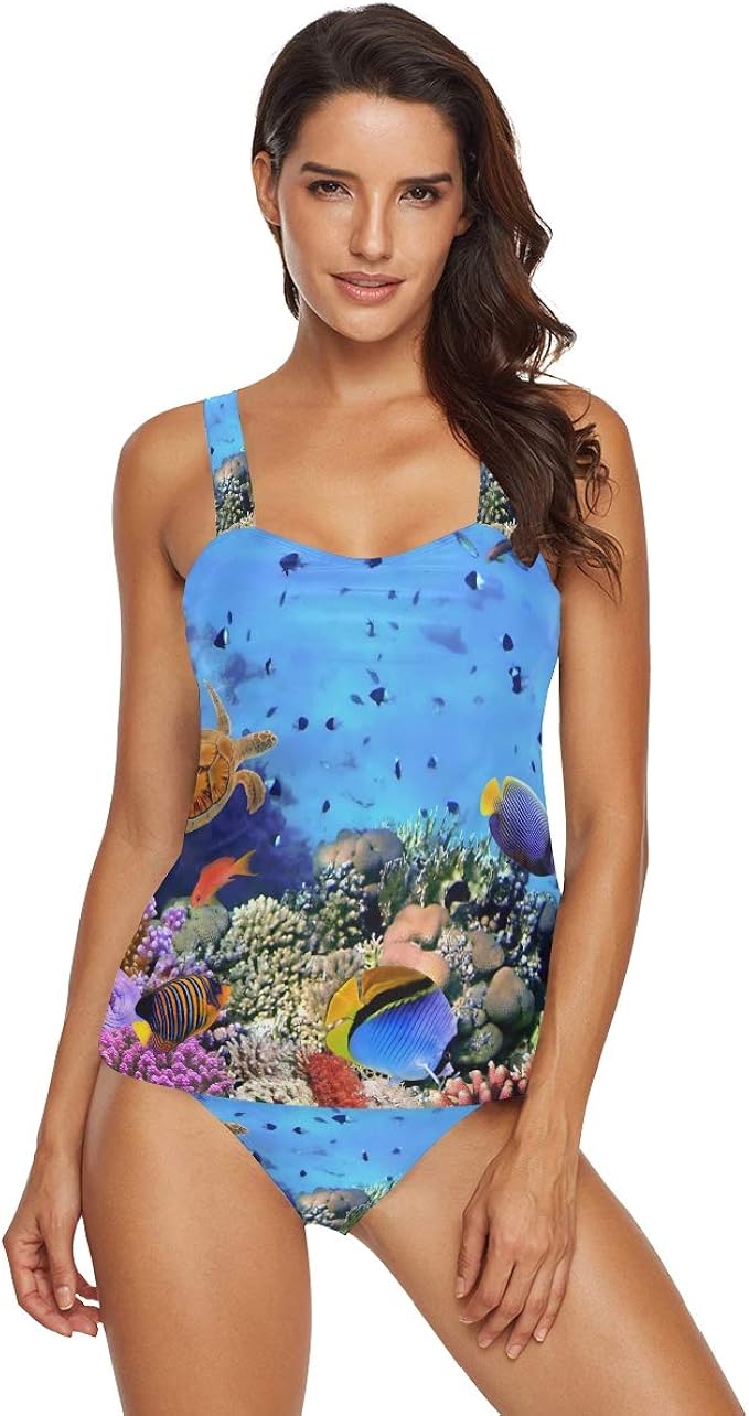 Juego de tankini colorido de 2 piezas para mujer, diseño de tortuga de