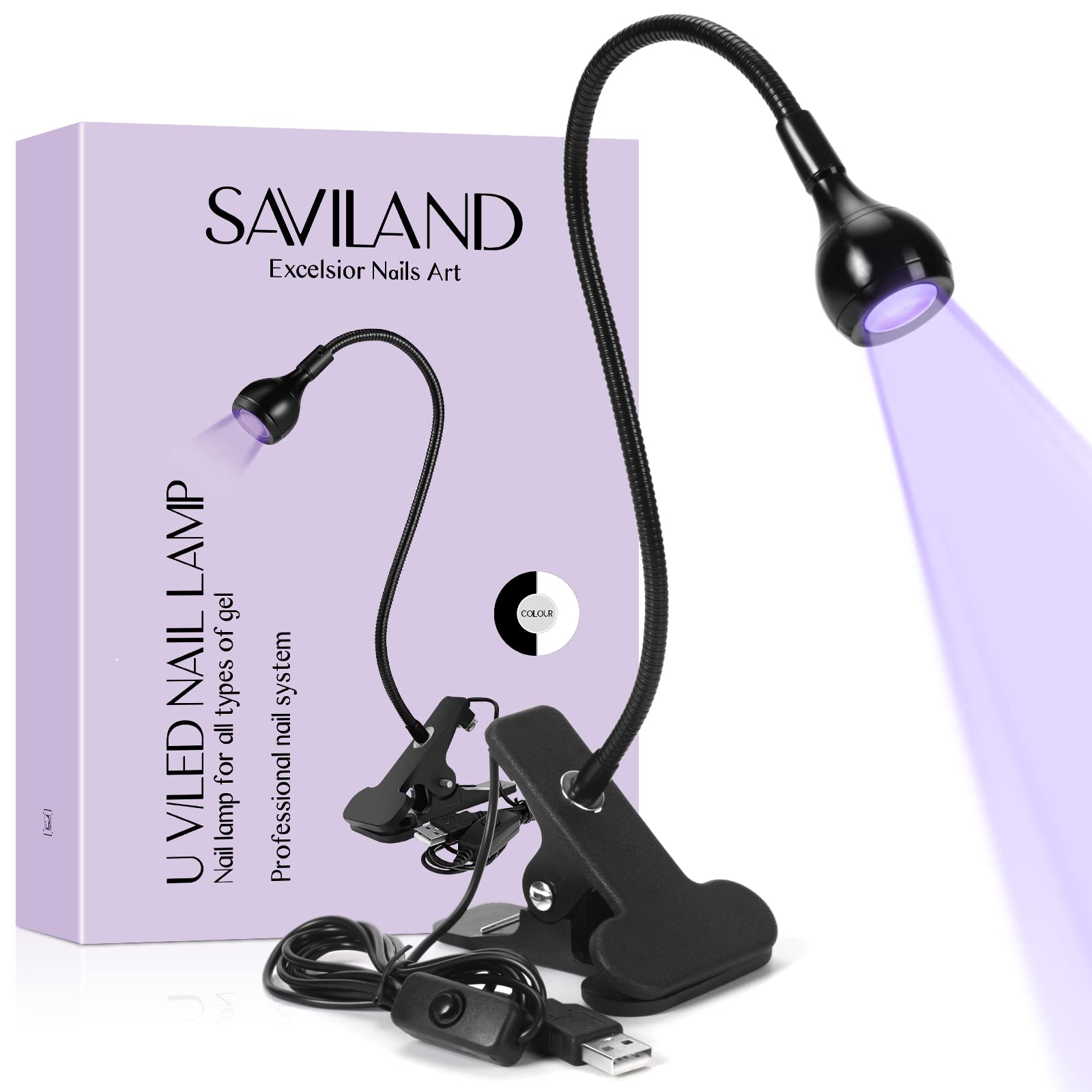 Saviland U V LED Light for Nails – Mini Black Lights LED Nail Lamp with Securing Clip Rotatable Nail Dryer Nail Art U V Nail lamp (3W) for Curing Gel Polish U V Nail Gels Manicure Home DIY