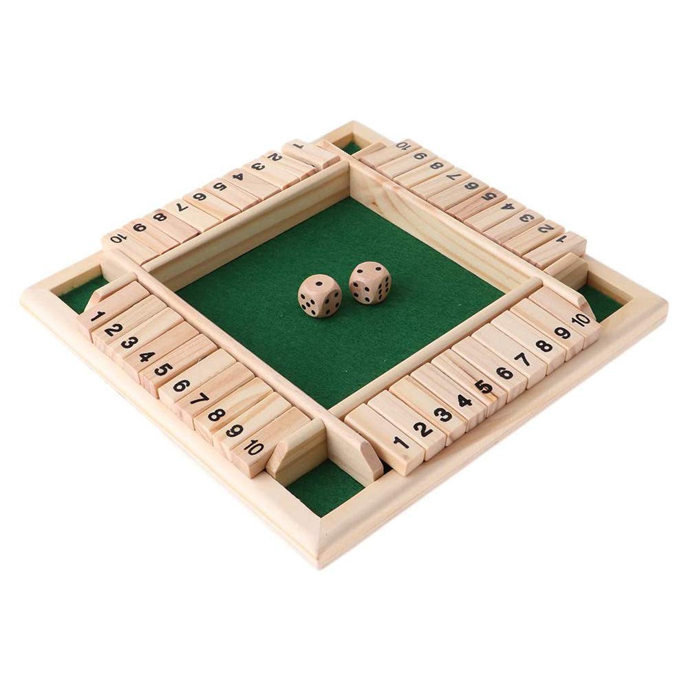 POFET Wood Deluxe 4 Sided 10 Number Shut The Box Dice Board Game For Kids Adults Strategy Traditional Wooden Game Set