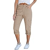 GRAPENT Cargo Capri Pants for Women High Waisted Relaxed Fit Elastic Knit Waist Casual Capris Trousers Cropped Pants