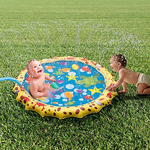 Sprinkle and Splash Play Mat, 39in-Diameter Splash Play Mat, Water Outdoor Mats for Hot Summer Swimming Party Beach Pool Play, Kids Summer Gifts (Blue 1)