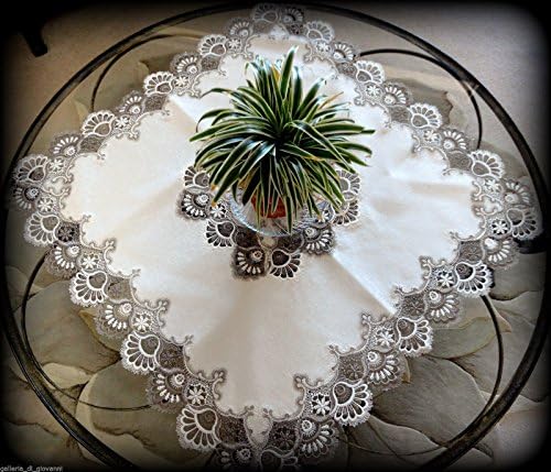Lace Doily Table Topper 43" Cocoa Brown Neutrals &amp; White Tablecloth