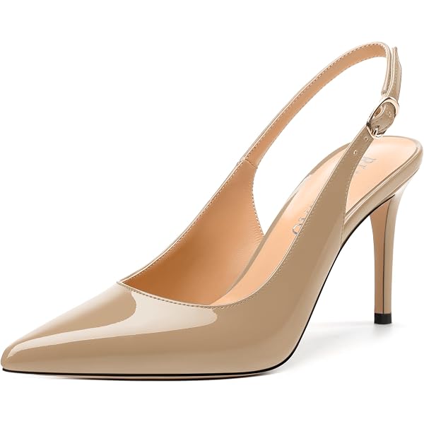 WAYDERNS Women's Slingback Patent Leather Pointed Toe Strap Kitten Low Heel Pumps Shoes 1.5 Inch...
