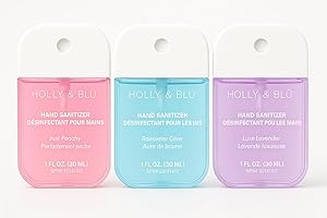 HOLLY & BLU Hand Sanitizer Set, Just Peachy, Rainwater Glow, Luxe Lavender Scents, 30mL Each, 3-Pack