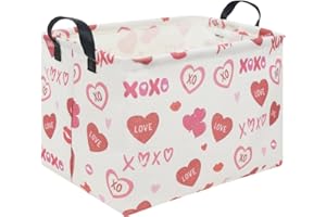 FXOCSHE FXOLCSHE Rectangular Girl Pink Basket,Pink Gift basket with Handle Organizer,Bins for Girls Room Decor,Nursery hamper,Gift basket,Shelf Basket(XOXO heart）