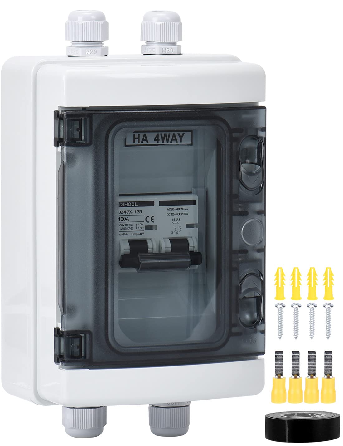 DIHOOL DC 12V Circuit Breaker Disconnect Switch PV Solar System Fuse Automatic DC 120A 2 Pole (DC12V-DC400V or AC110-400V) With IP65 Waterproof Housing