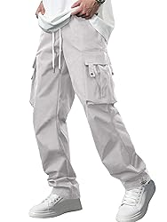 PLEPAN Men's Casual Cargo Pants with Drawstring