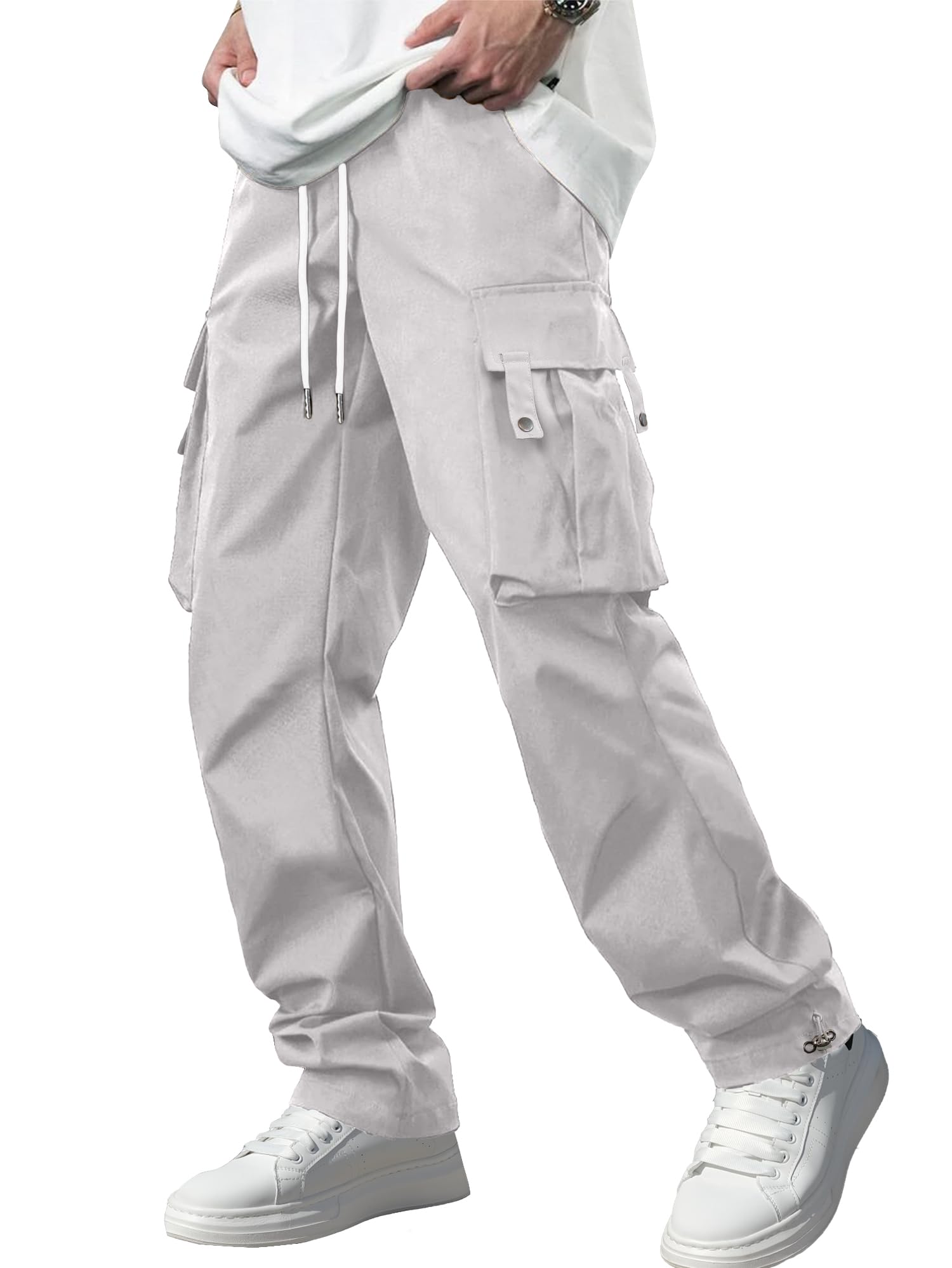 PLEPAN Men's Casual Cargo Pants with Drawstring