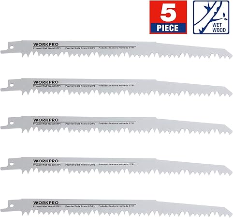 Workpro 5 Piece 9 Inch Wood Pruning Reciprocating Saw Blade Set