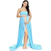 ZIUMUDY Maternity Chiffon Strapless Maxi Photography Dress Split Front Gown for Photoshoot