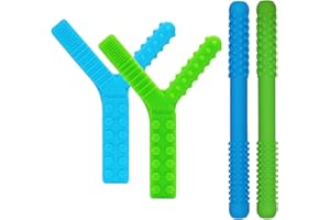 HOAISUN Sensory Chew Toys for Autistic Children 4 Pack, Silicone Teething Straws Toys for Autism, ADHD, SPD, Biting or Special Needs, Sensory Toys for Toddlers 1-3 Oral Motor Tools Relief Stress, Anxiety
