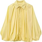 Talakeno Womens Puffed Bomber Jacket Casual Pleated Streetwear Jackets Summer Zip Shirts Oversized (Yellow,L)