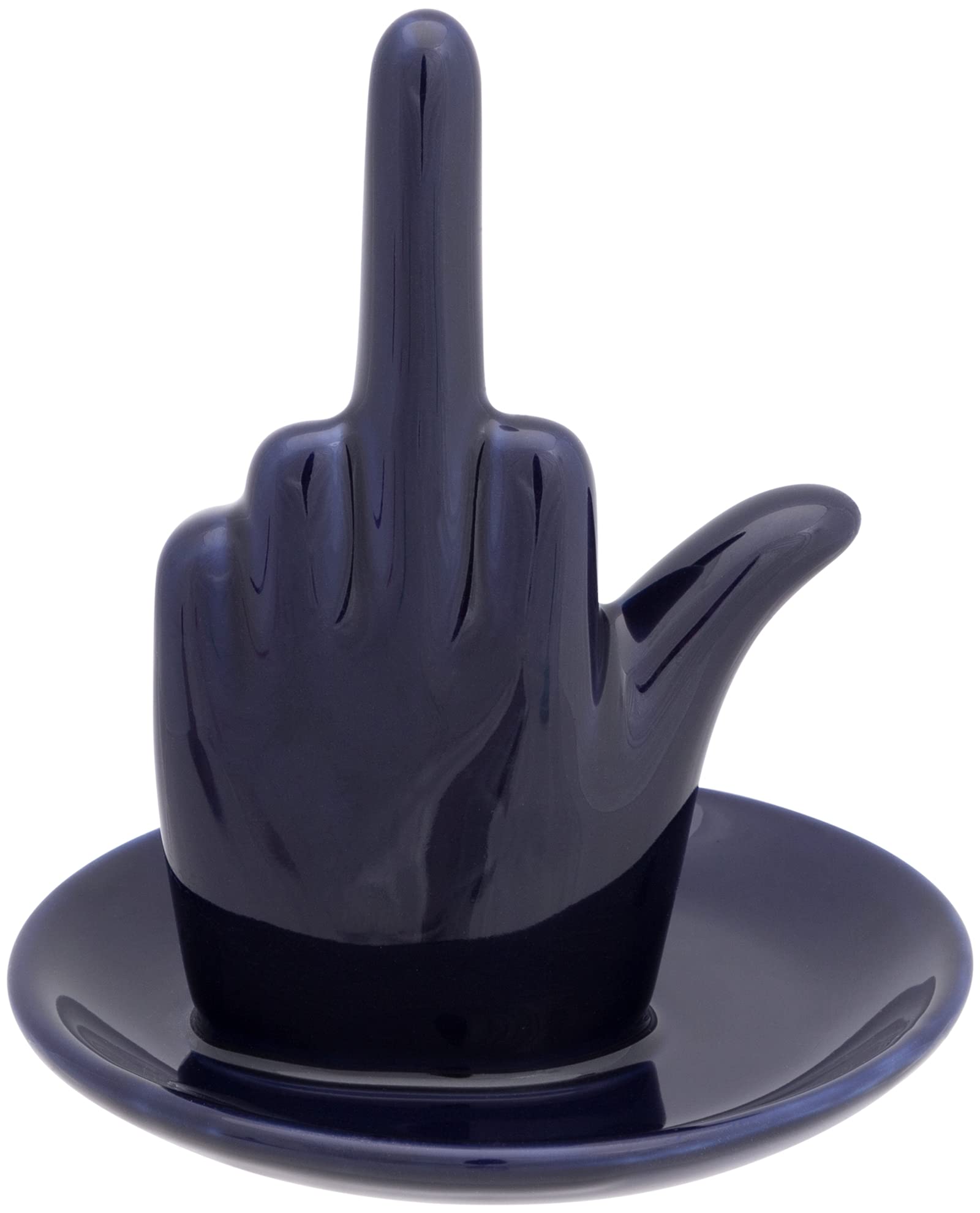 Stephanie Imports Navy Blue Ceramic Middle Finger Jewelry Ring Dish Tray