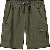 Rdruko Men's Cargo Causal Shorts Cotton Drawstring Elastic Waist Stretch Short 9'' with 5 Pockets for Work Summer