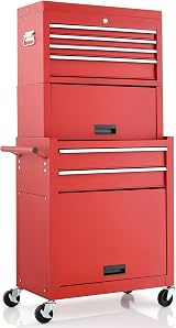 TANGZON Lockable Rolling Tool Cabinet with Middle Compartment Red view 9