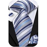 Hi-Tie Mens 70 inches Tie Set Extra Long Necktie With Cufflinks Handkerchief For Big and Tall Men Business Wedding