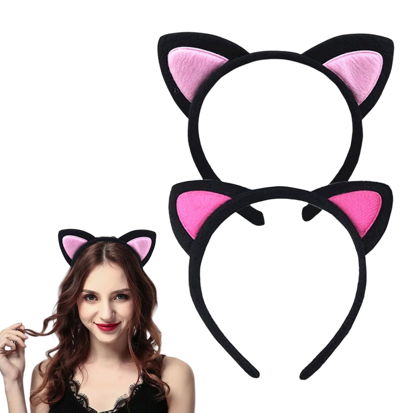 Bamboopack 2 Pcs Plush Cat Ears Headbands Fancy Dress Hair Hoop Fluffy Hairband Cosplay Party Costume Halloween Hair Accessories(Color Random)
