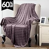Fleece Throw Blanket Plum Embossed Plaid Pattern 60x80 Twin size Flannel Bed Throw Luxury Modern Design