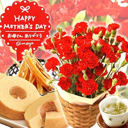 Amazon 花と和菓子セット 人気の母の日プレゼント カーネーション花鉢 おいもやのお芋スイーツ 観葉植物