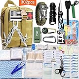 Monoki First Aid Survival Kit, 302Pcs Tactical Molle EMT IFAK Pouch Outdoor Gear EDC Emergency Survival Kits First Aid Kit Trauma Bag for Hiking Camping Hunting Car Travel or Adventures