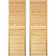 LTL Home Products SHL43 Exterior Solid Wood Louvered Window Shutters, 15" x 43", Unfinished Pine