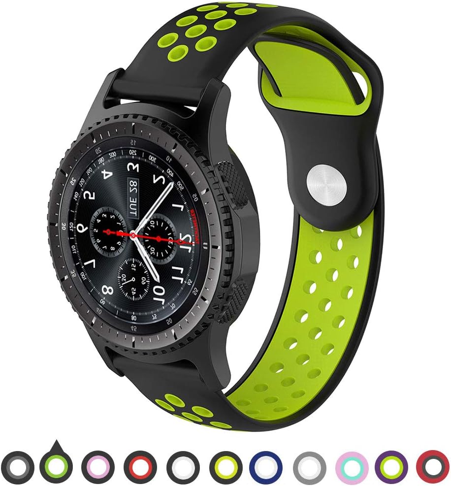 Willibill Gear S3 Bands Soft Silicone Replacement for Band Samsung Gear S3 Frontier/Classic Smart Watch/Huawei Watch 2 Classic Smartwatch (Black-Green, Large)