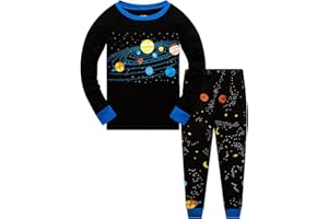 POPSHION Little Boys Pajamas for Toddler Clothes Set Planet Train Sleepwear Long Sleeve 100% Cotton 2 Piece Kids Pjs Size 1-10 Years