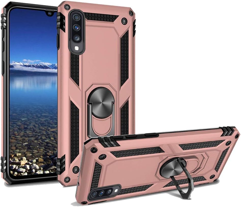 Armor Case for Galaxy A70 360 Rotatable Ring Magnetic Car Mount Heavy Duty Shockproof Rugged Impact Hybrid Kickstand Protective Cover for Galaxy A70(Pink)