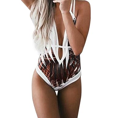 OVERDOSE Damen One Piece Bademode Frauen Badeanzug Strand Monokini Push Up gepolsterten Bikini Overall