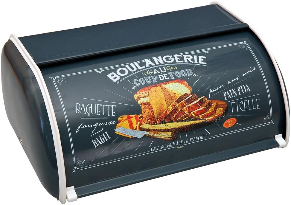 Boîte à Pain Métallique Noire-Dorée Avec Planche Découpe Bambou - Design Élégant RULJO