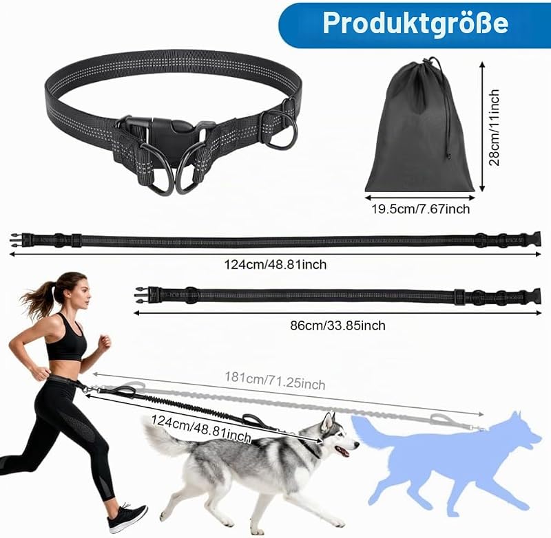 Joggingleine Hunde Freihändig mit Bauchgurt für Kleine Hunde Schwarz — Foto 2 von 7