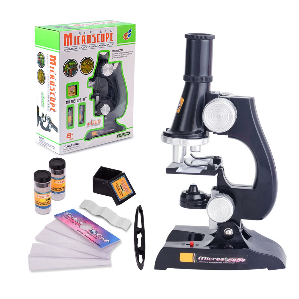 ALEENFOON Kids Microscope, 450x, 200x, 100x Magnification Children Science Microscope Kit with LED Lights Includes Accessory Toy Set for Beginners Early Education