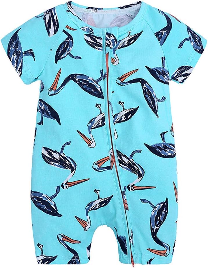 Julhold Summer Toddler Kids Baby Boy Cartoon Print Zipper Short Casual Cotton Sleeve Romper Bodysuit Clothes 0-3 Years