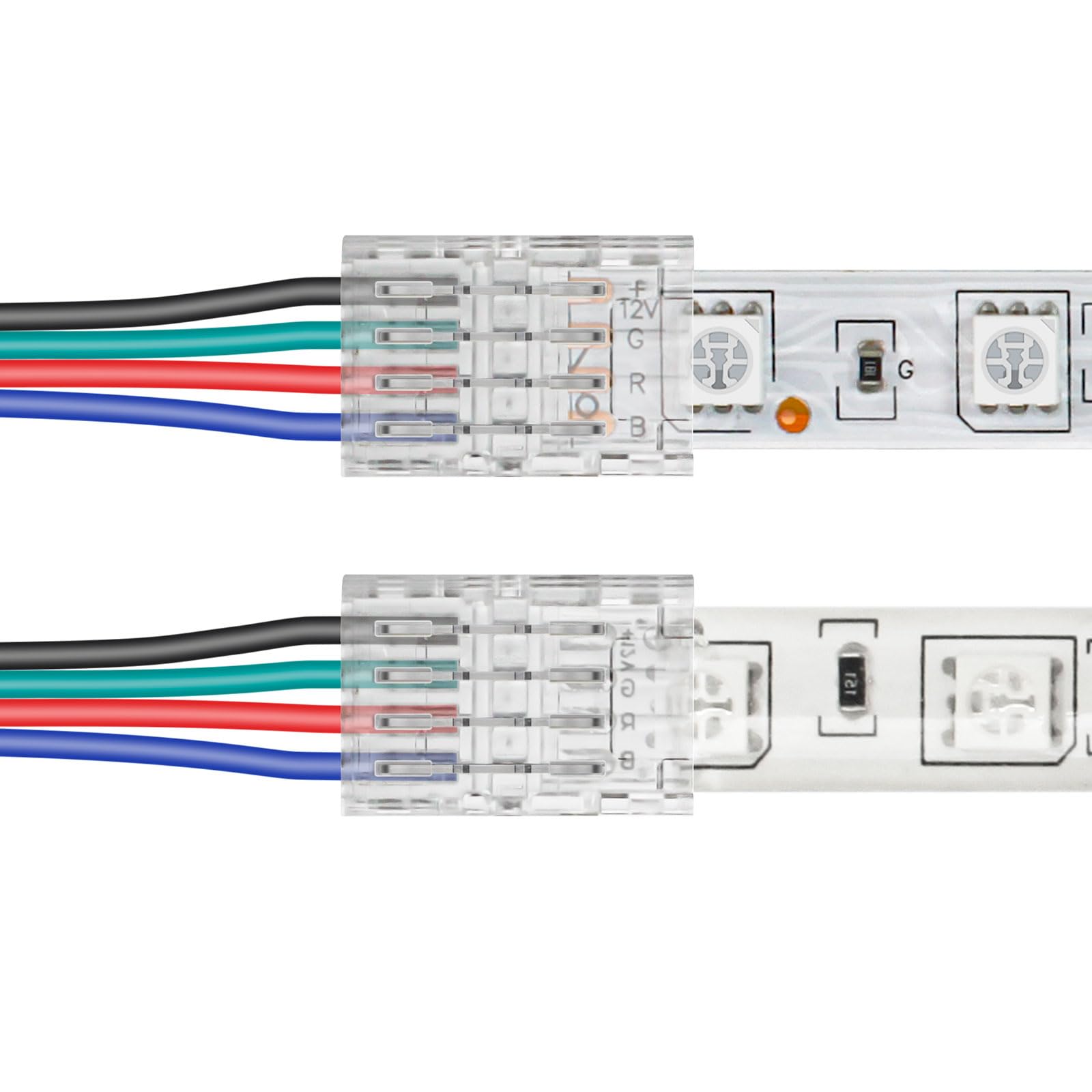 VIPMOON 20 Pack 4 Pin 10mm LED Strip Connectors for 10mm Waterproof or Non-Waterproof SMD 5050 3528 LED Strip Lights, Solderless Quick Strip to Wire Connector, Without Stripping Wire