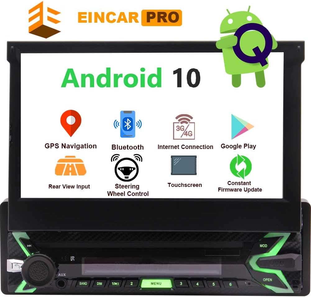 Single Din Car Stereo Bluetooth Flip Out Touch Screen 1 Din Radio Android 10 GPS Navigation 7" 1GB+32GB DVD Player Detachable Indash Head Unit Support Screen Mirror Link Backup Camera View EQ Mode