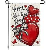 CROWNED BEAUTY Valentines Day Hearts Garden Flag 12x18 Inch Double Sided for Outside Small Burlap Love Red Holiday Yard Decoration