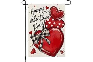 CROWNED BEAUTY Valentines Day Hearts Garden Flag 12x18 Inch Double Sided for Outside Small Burlap Love Red Holiday Yard Decoration