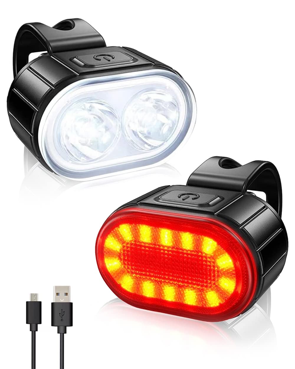 USB Rechargeable Bike Light Set, 350 Lumen Super Bright Bike Light Front and Back LED Rear Taillight, Bicycle Lights for Night Riding Safety, Waterproof IPX5, 4/6 Modes, Mode Memory