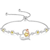 FANCIME Mom Birthstone Bracelet for Women Rose Heart Bracelet Mother’s Day Gift Jewelry Gifts for Grandmother Wife, 9 Inches Adjustable